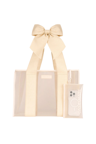 Jelly Bow Tote with Phone  Pouch - Ecru Raffia