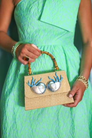 The Coco Rattan Purse - Natural/White