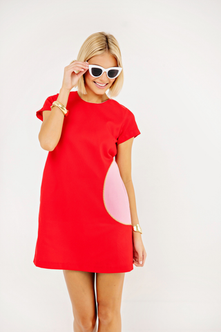 Charlene Shift Dress - Regatta Red with Pool Party Pink