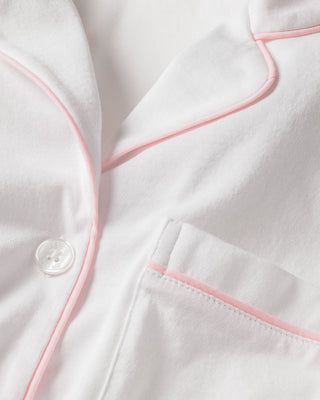 Women's Pima Pajama Short Set in White with Pink Piping