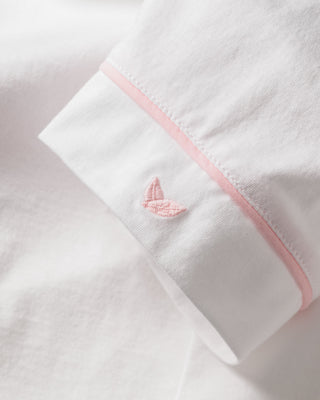 Women's Pima Pajama Short Set in White with Pink Piping