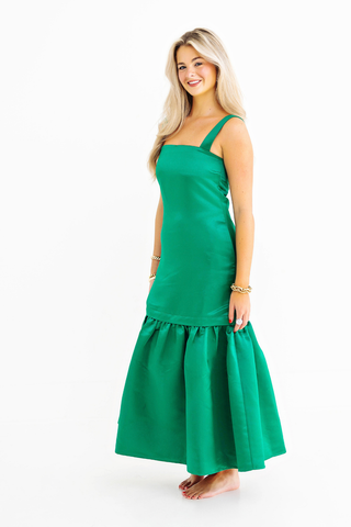 Louise Dress - Green Sateen