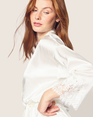 Women's Silk Lace Robe in White