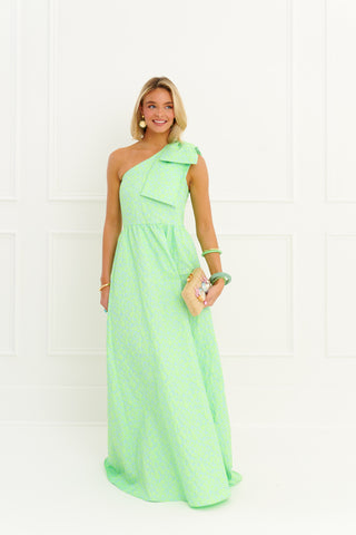 Caroline Gown - Green Mini Bubble Jacquard Dottie Hart Caroline Gown - Green Mini Bubble Jacquard Dottie Hart