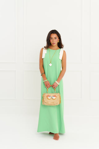 Michelle Gown - Green & Ivory Crepe