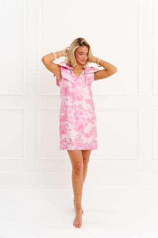 Meredith Dress - Pink Abstract Brocade