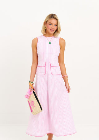 Kelly Gown Midi - Pink Cotton Stripe