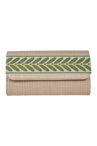 Avery Straw Clutch - Green Leaf Band