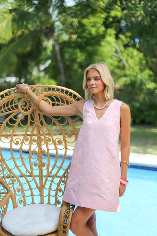 Le V Mod Dress Mini - Pink Palm Jacquard