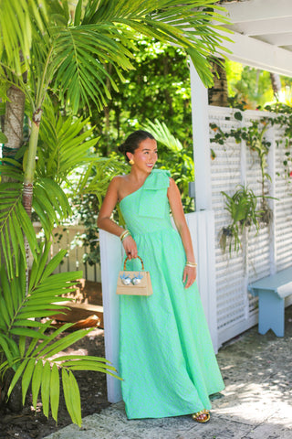 Caroline Gown - Green Mini Bubble Jacquard