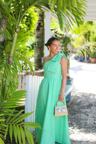 Caroline Gown - Green Mini Bubble Jacquard