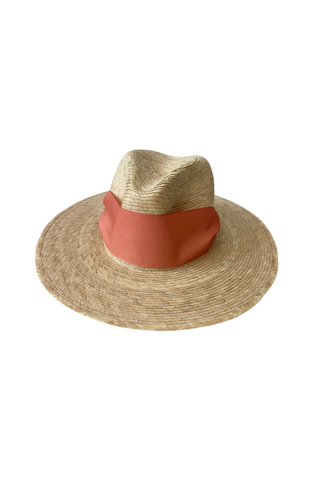 Zinnia Sun Hat - Wide & Short Coral Grosgrain Ribbon