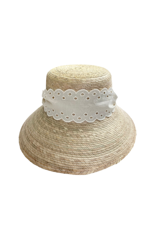 Clematis Bucket Hat - Antique Eyelet Scallop Lace Short Ribbon