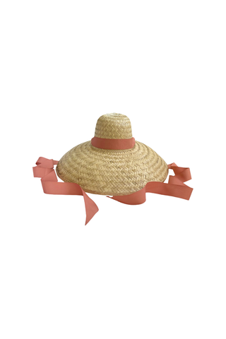 Geranium Sun Hat - Long Coral Grosgrain Ribbon
