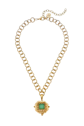 Square Green French Glass Necklace