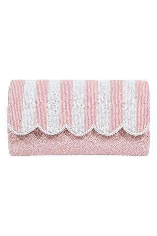 Scalloped Bag - Pink and White Cabana Stripe