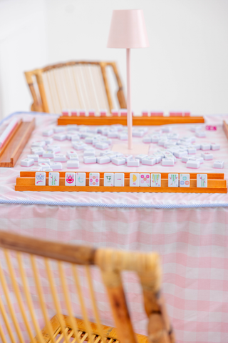 Muffy Mahjong Card Table Cover - Paradise Pink Gingham