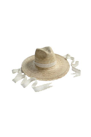 Zinnia Sun Hat - Long & Thin Vintage Eyelet Lace Ribbon
