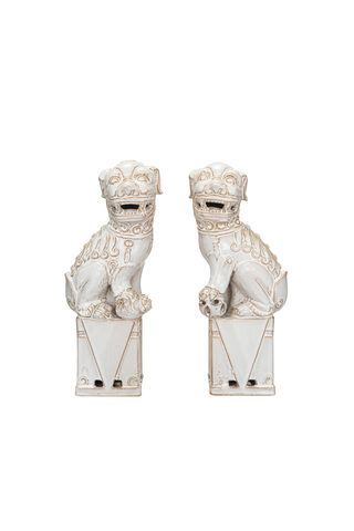 Stoneware Lion Dog Bookends (Set of 2) - White