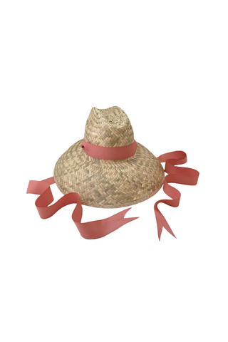 Begonia Sun Hat - Long Coral Grosgrain Ribbon